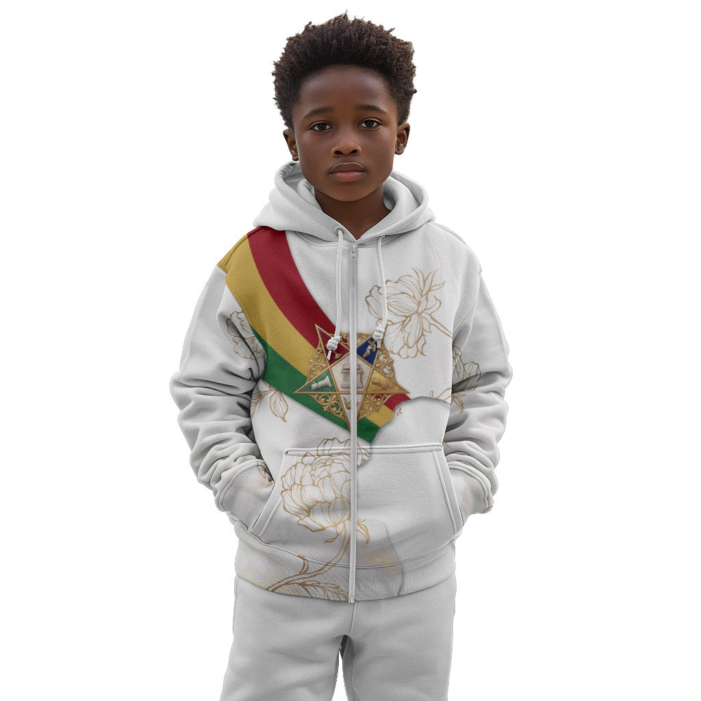Order Of The Eastern Star Kid Hoodie OES Elegant Floral Line Art Fraternal Symbolism