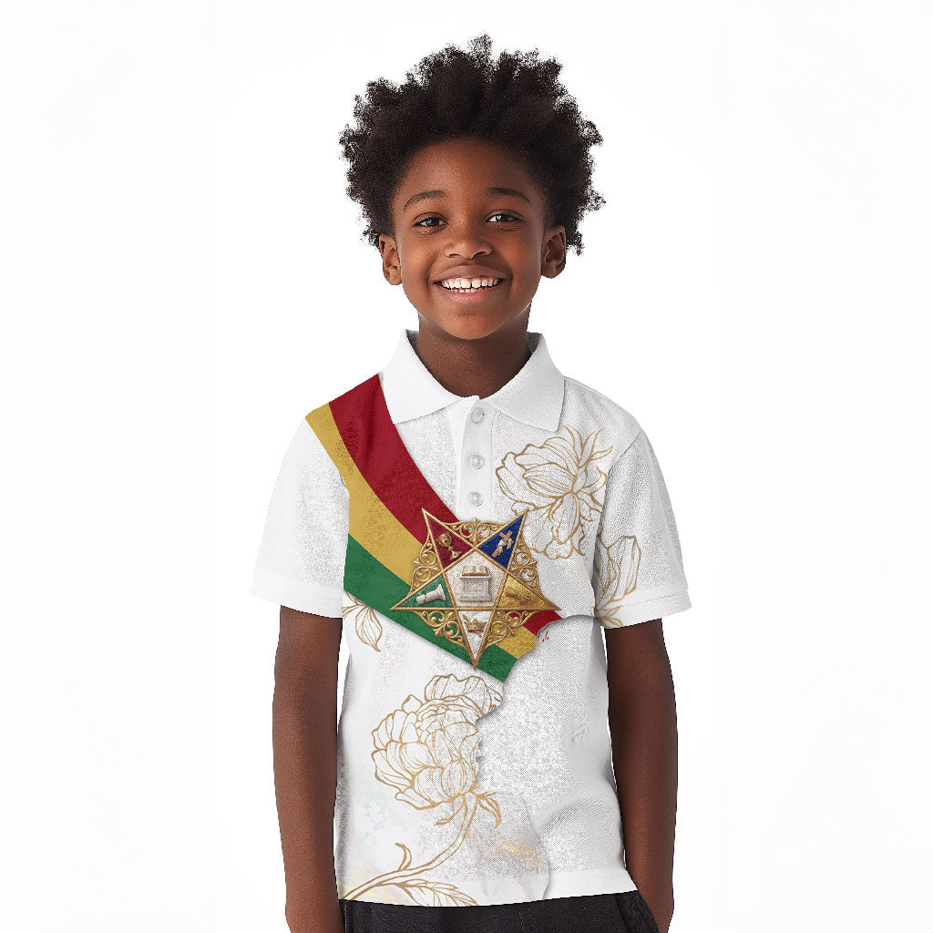 Order Of The Eastern Star Kid Polo Shirt OES Elegant Floral Line Art Fraternal Symbolism