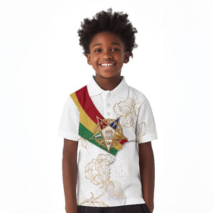 Order Of The Eastern Star Kid Polo Shirt OES Elegant Floral Line Art Fraternal Symbolism