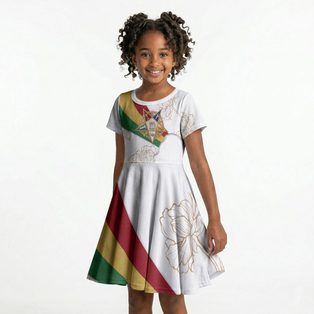 Order Of The Eastern Star Kid Short Sleeve Dress OES Elegant Floral Line Art Fraternal Symbolism