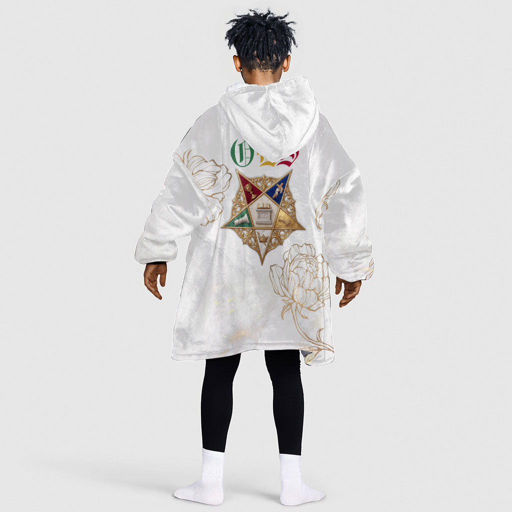 Order Of The Eastern Star Kid Wearable Blanket Hoodie OES Elegant Floral Line Art Fraternal Symbolism