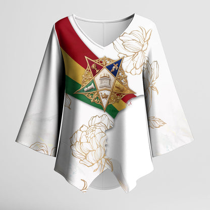 Order Of The Eastern Star Kimono Sleeve Blouse OES Elegant Floral Line Art Fraternal Symbolism