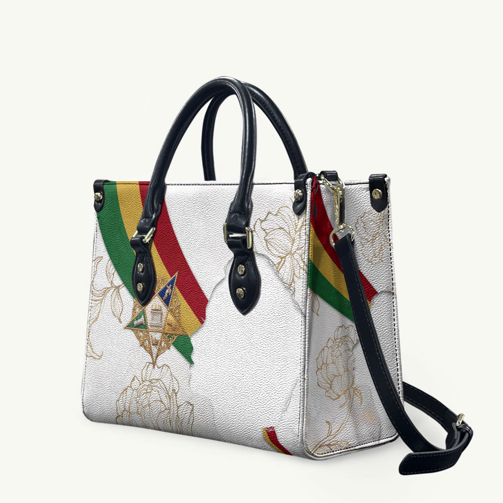Order Of The Eastern Star Leather Bag OES Elegant Floral Line Art Fraternal Symbolism