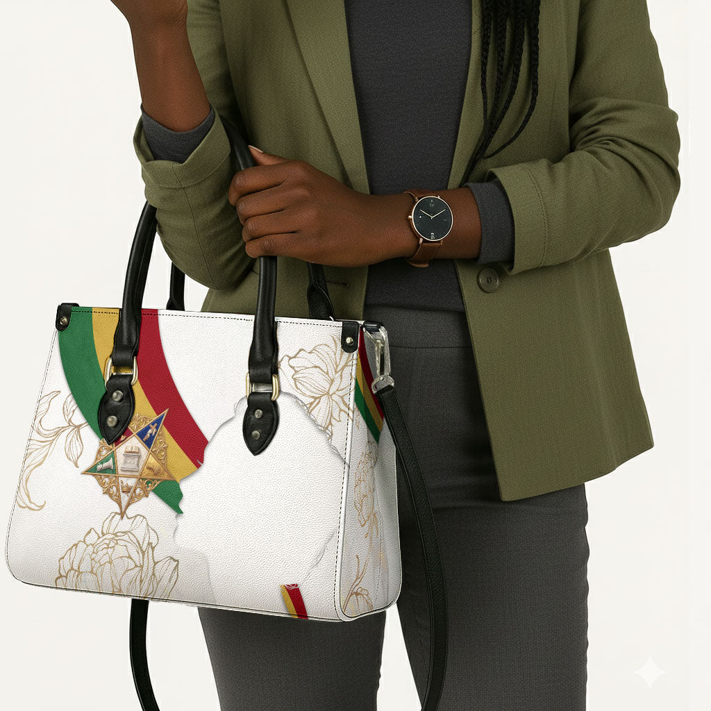 Order Of The Eastern Star Leather Bag OES Elegant Floral Line Art Fraternal Symbolism