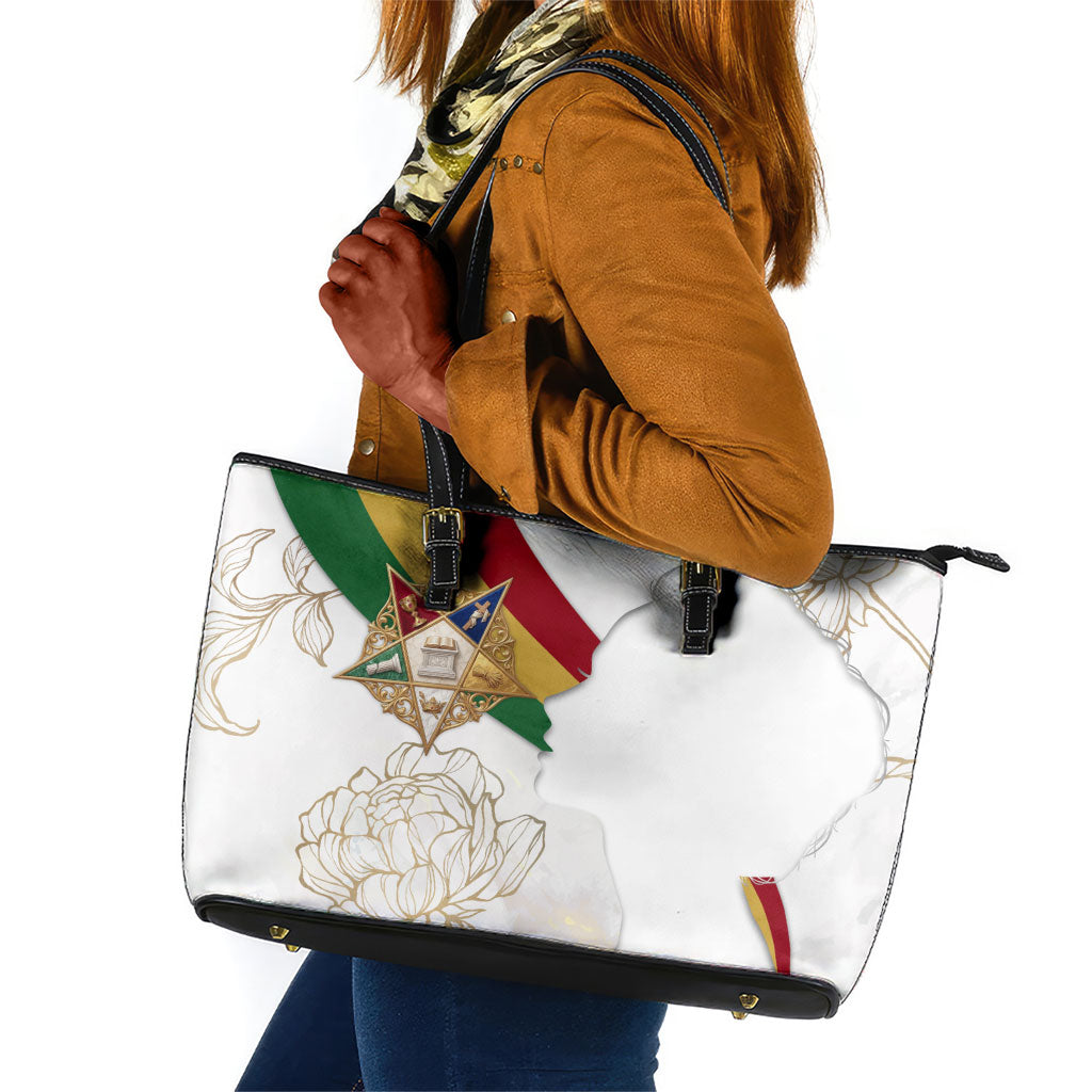Order Of The Eastern Star Leather Tote Bag OES Elegant Floral Line Art Fraternal Symbolism
