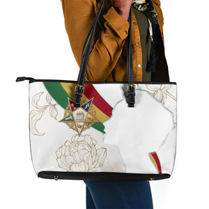 Order Of The Eastern Star Leather Tote Bag OES Elegant Floral Line Art Fraternal Symbolism