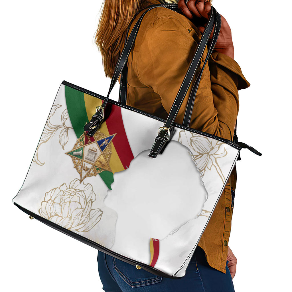 Order Of The Eastern Star Leather Tote Bag OES Elegant Floral Line Art Fraternal Symbolism