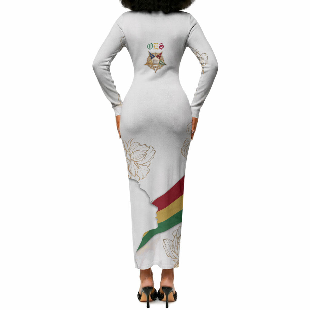 Order Of The Eastern Star Long Sleeve Bodycon Dress OES Elegant Floral Line Art Fraternal Symbolism