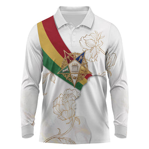 Order Of The Eastern Star Long Sleeve Polo Shirt OES Elegant Floral Line Art Fraternal Symbolism