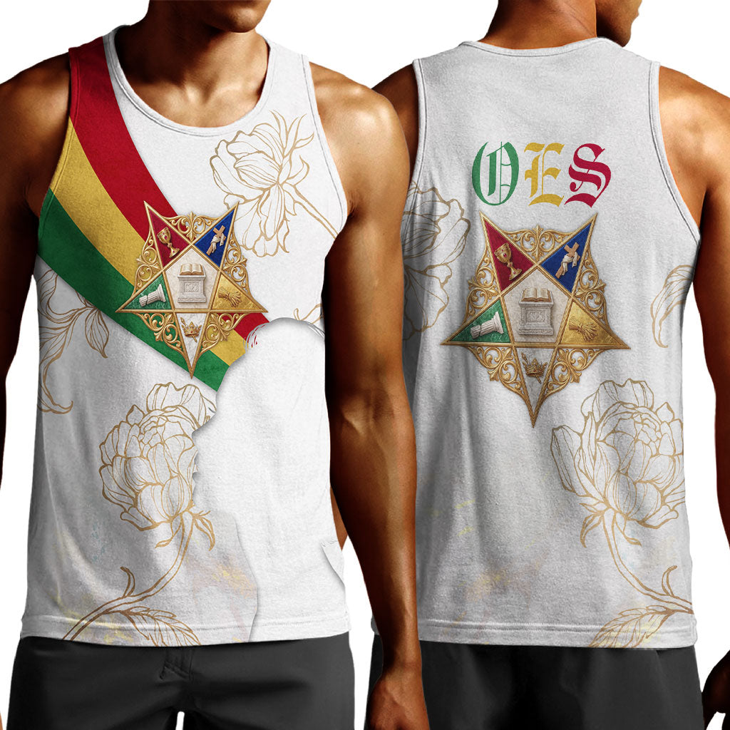 Order Of The Eastern Star Men Tank Top OES Elegant Floral Line Art Fraternal Symbolism