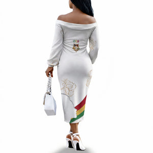 Order Of The Eastern Star Off The Shoulder Long Sleeve Dress OES Elegant Floral Line Art Fraternal Symbolism