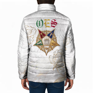 Order Of The Eastern Star Padded Jacket OES Elegant Floral Line Art Fraternal Symbolism