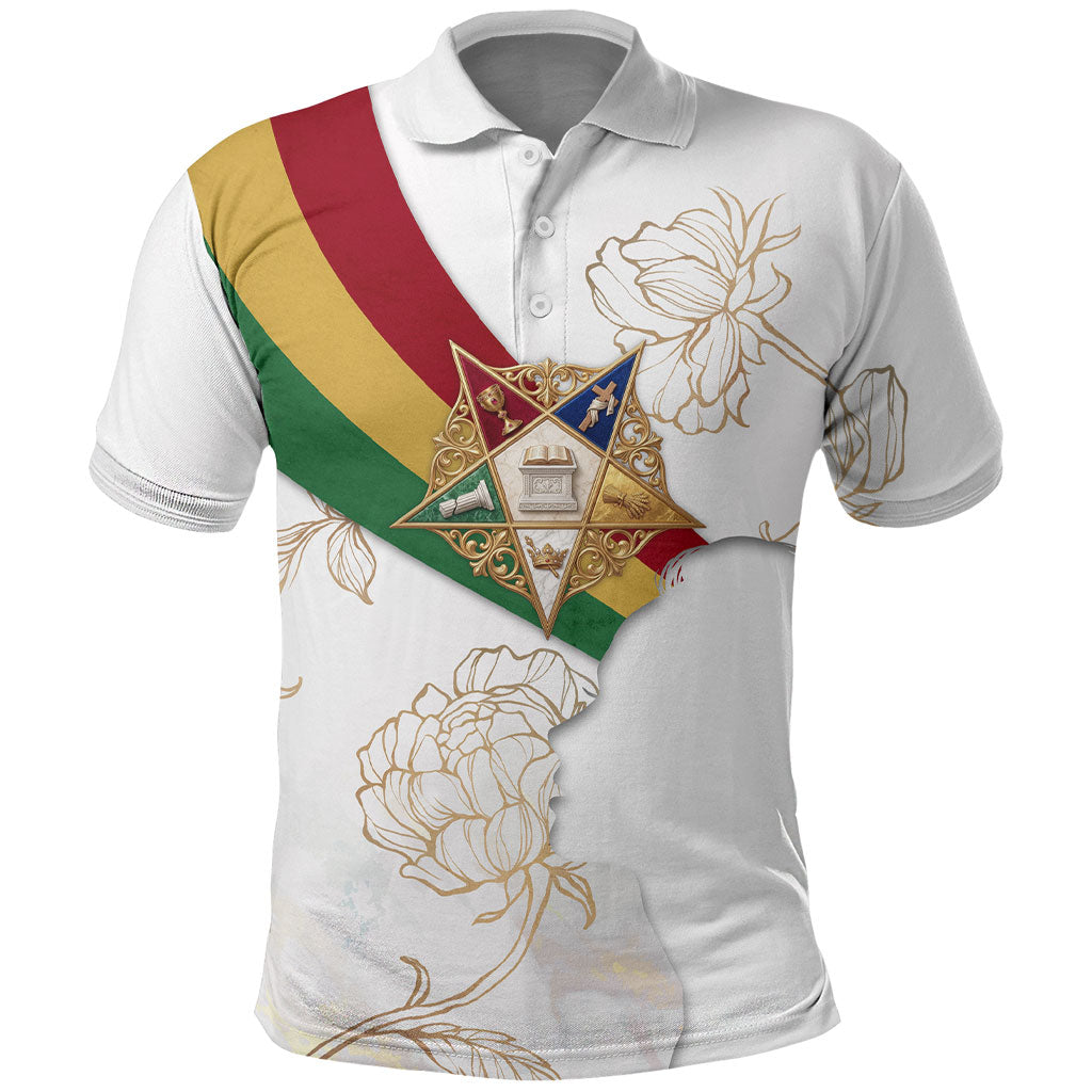 Order Of The Eastern Star Polo Shirt OES Elegant Floral Line Art Fraternal Symbolism