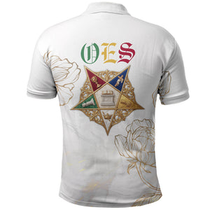 Order Of The Eastern Star Polo Shirt OES Elegant Floral Line Art Fraternal Symbolism