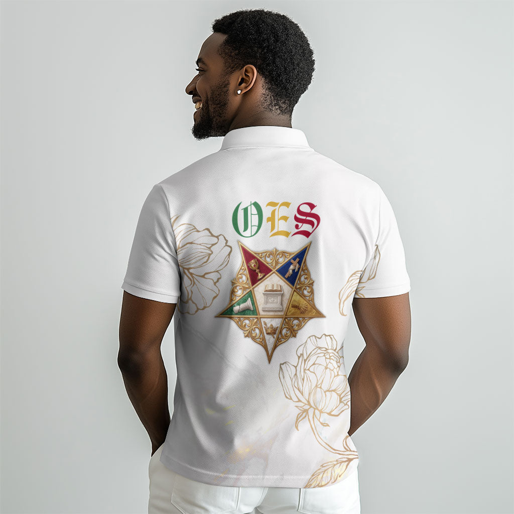 Order Of The Eastern Star Polo Shirt OES Elegant Floral Line Art Fraternal Symbolism