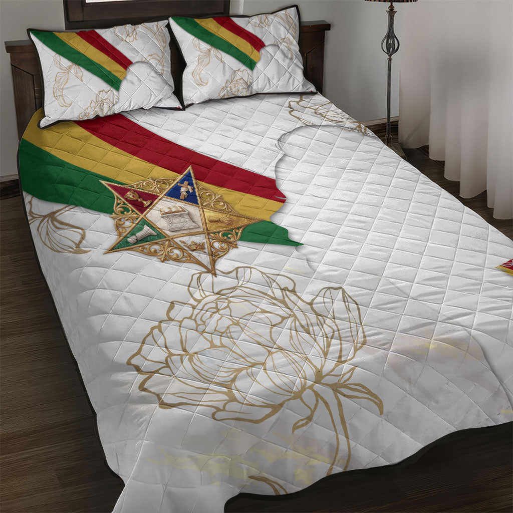 Order Of The Eastern Star Quilt Bed Set OES Elegant Floral Line Art Fraternal Symbolism