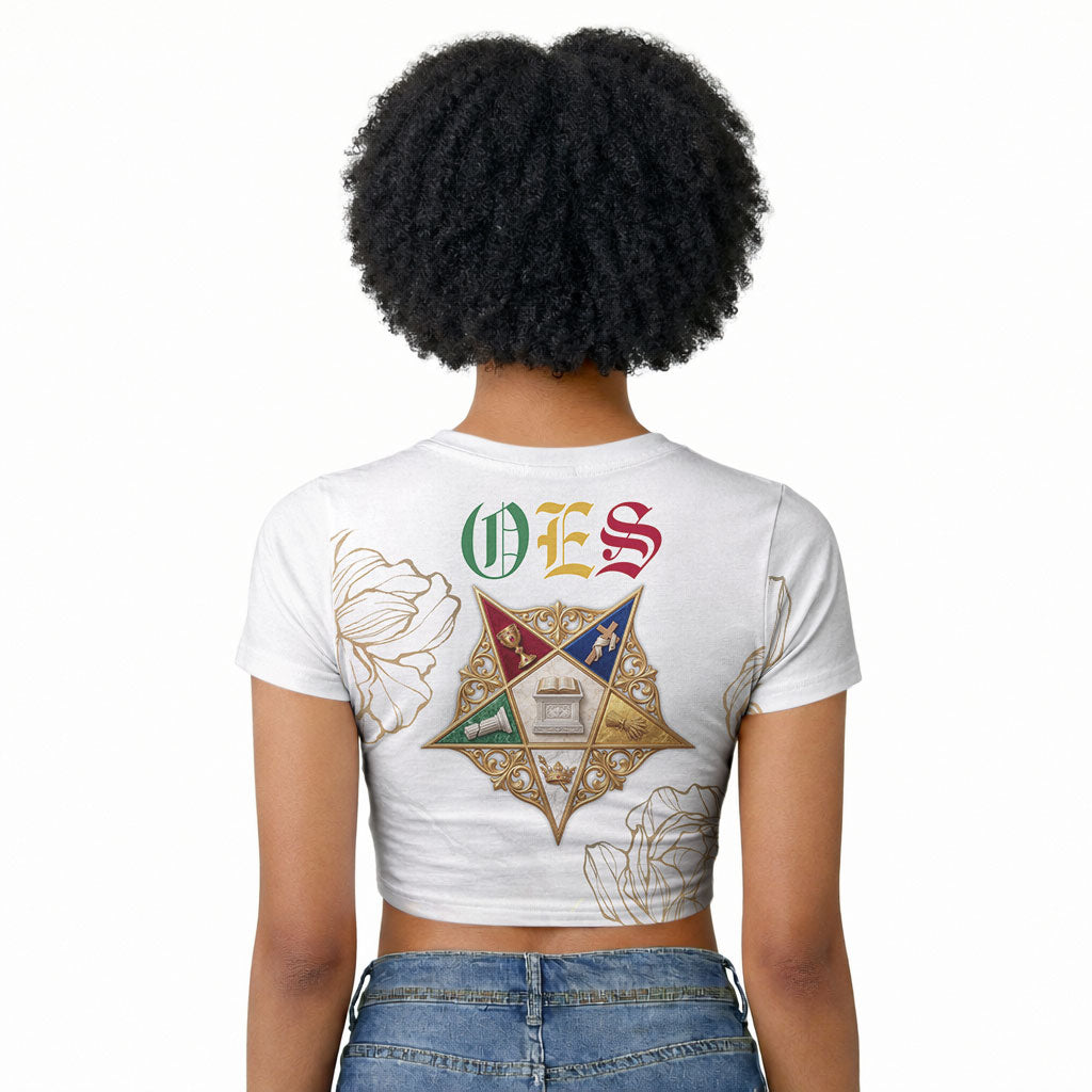 Order Of The Eastern Star Raglan Cropped T shirt OES Elegant Floral Line Art Fraternal Symbolism