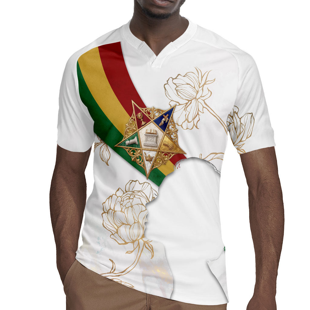 Order Of The Eastern Star Rugby Jersey OES Elegant Floral Line Art Fraternal Symbolism