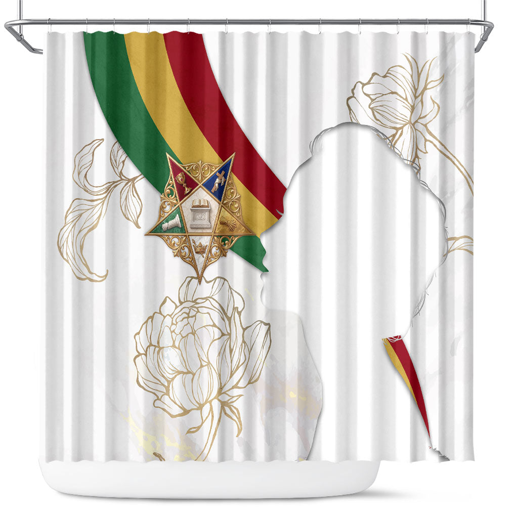 Order Of The Eastern Star Shower Curtain OES Elegant Floral Line Art Fraternal Symbolism