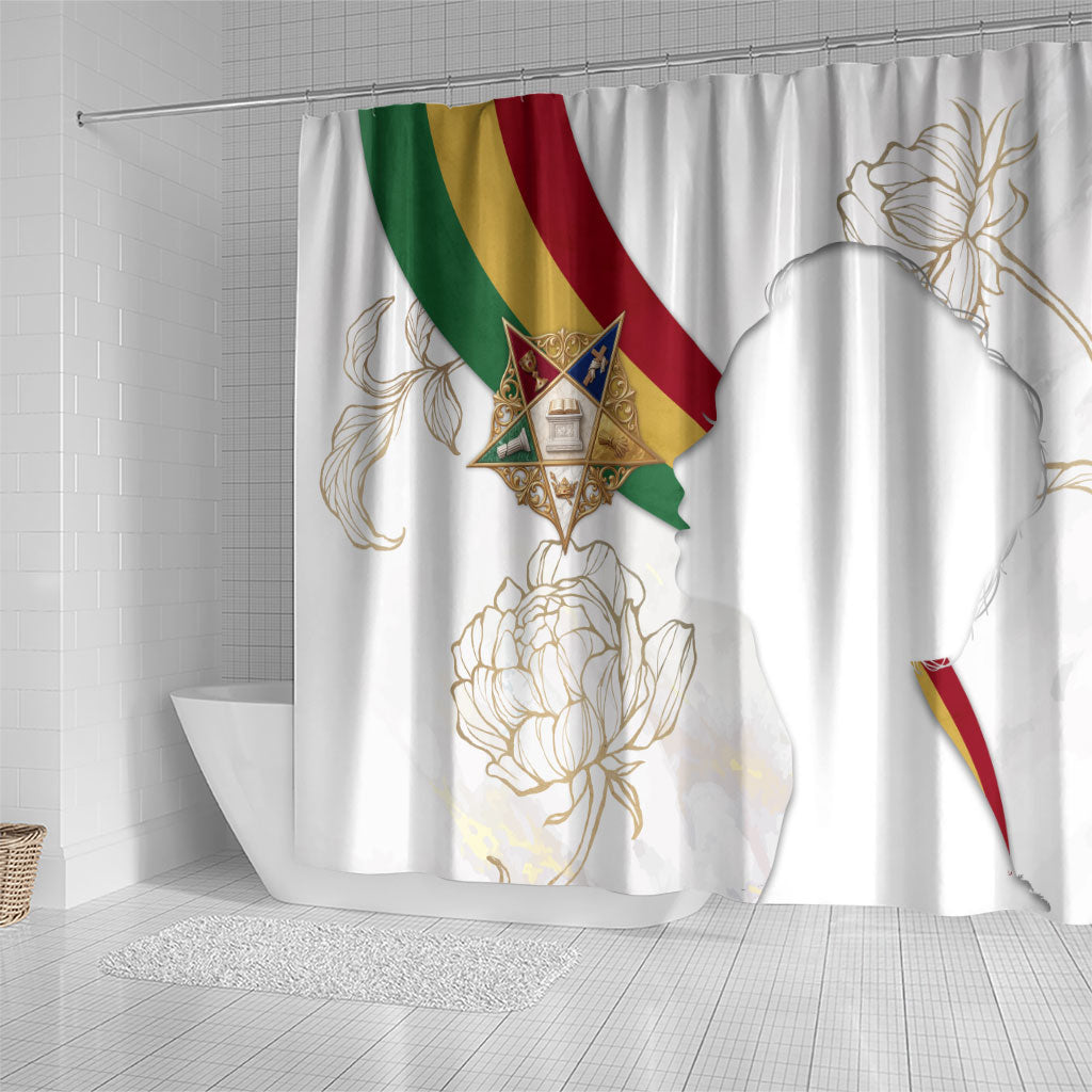 Order Of The Eastern Star Shower Curtain OES Elegant Floral Line Art Fraternal Symbolism
