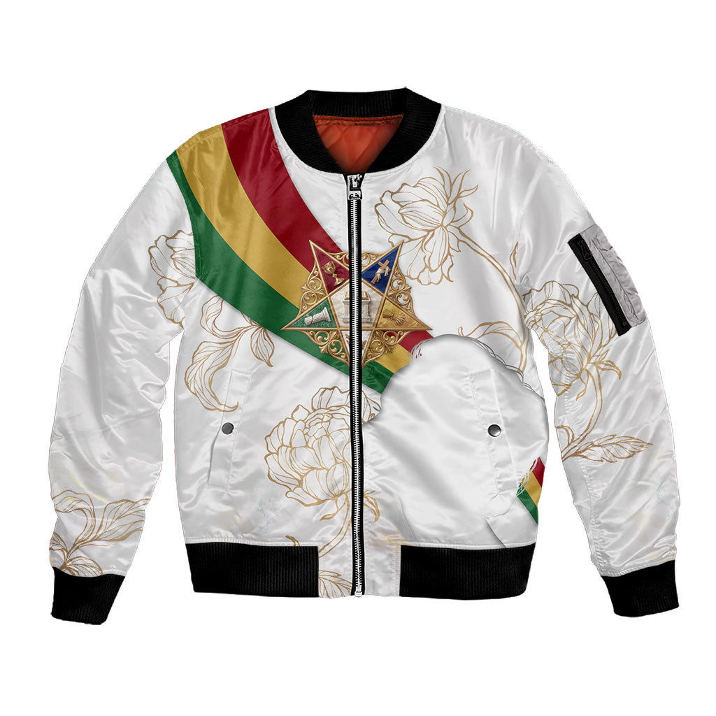 Order Of The Eastern Star Sleeve Zip Bomber Jacket OES Elegant Floral Line Art Fraternal Symbolism