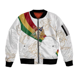 Order Of The Eastern Star Sleeve Zip Bomber Jacket OES Elegant Floral Line Art Fraternal Symbolism