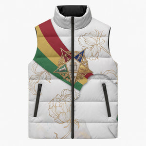 Order Of The Eastern Star Sleeveless Puffer Jacket OES Elegant Floral Line Art Fraternal Symbolism