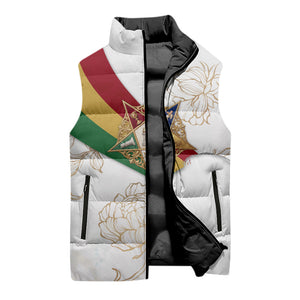 Order Of The Eastern Star Sleeveless Puffer Jacket OES Elegant Floral Line Art Fraternal Symbolism