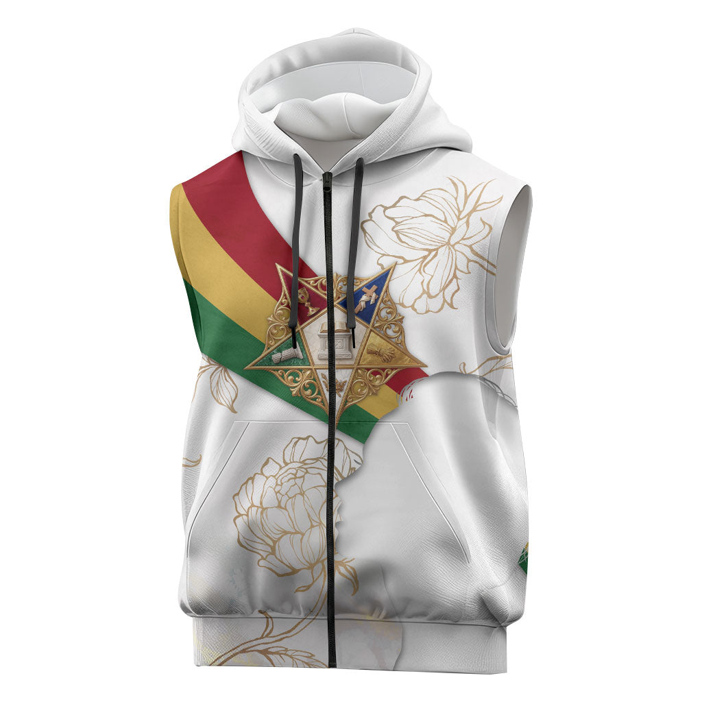 Order Of The Eastern Star Sleeveless Zip Hoodie OES Elegant Floral Line Art Fraternal Symbolism