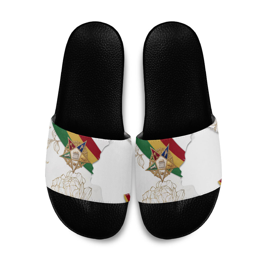 Order Of The Eastern Star Slide Sandals OES Elegant Floral Line Art Fraternal Symbolism