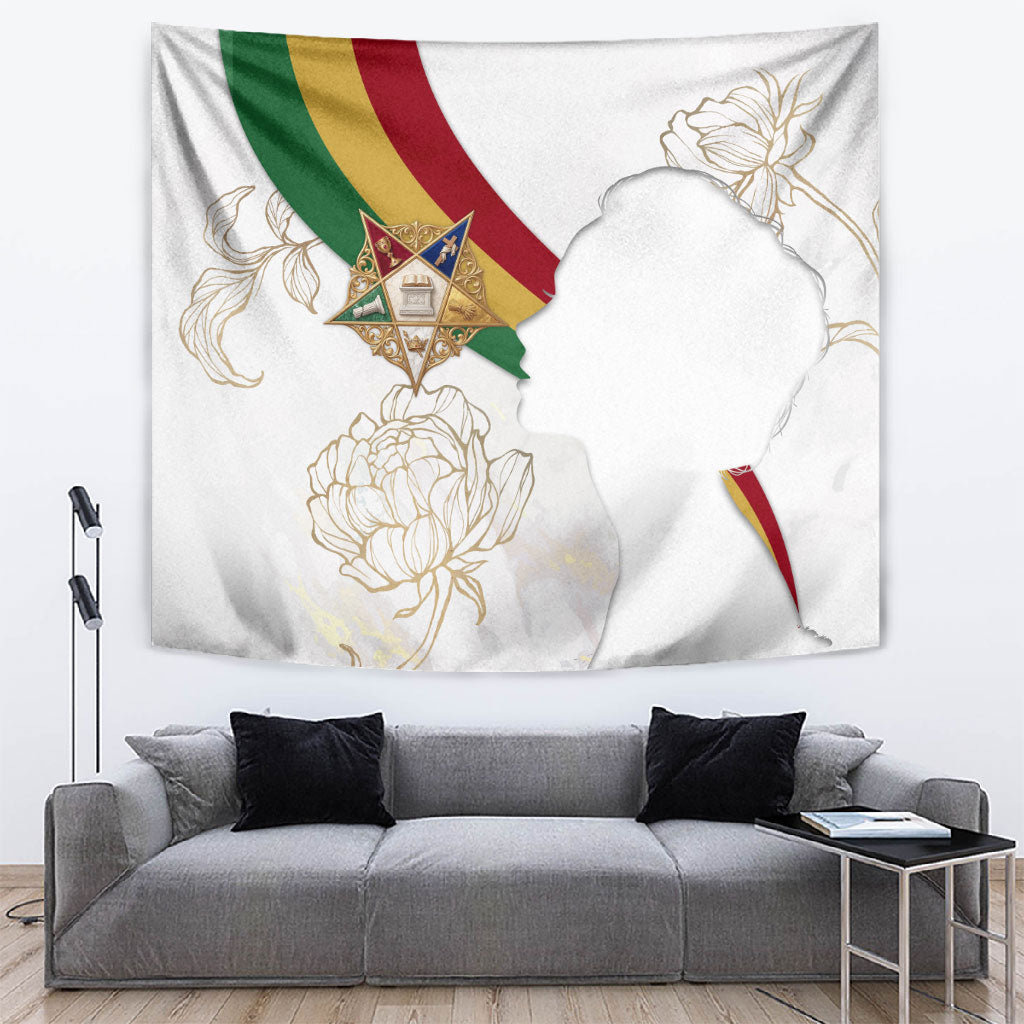 Order Of The Eastern Star Tapestry OES Elegant Floral Line Art Fraternal Symbolism