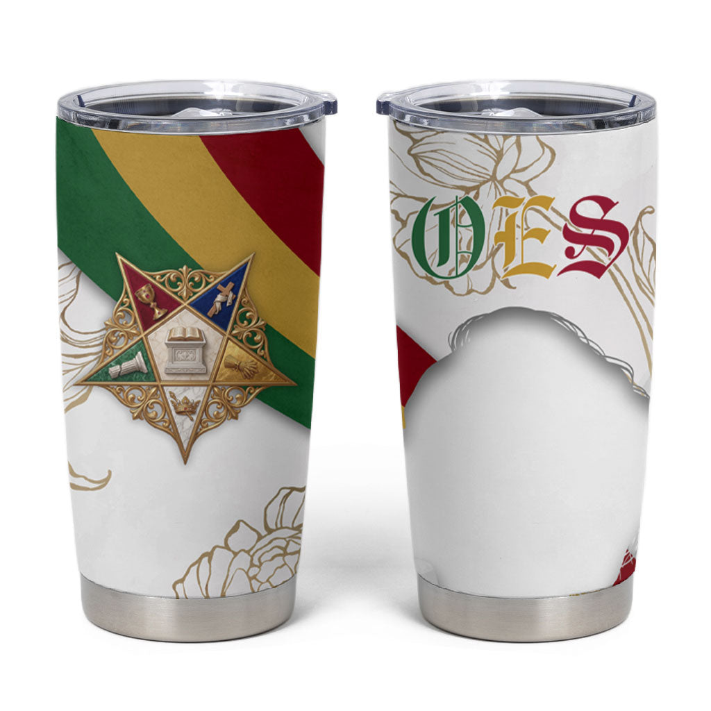 Order Of The Eastern Star Tumbler Cup OES Elegant Floral Line Art Fraternal Symbolism