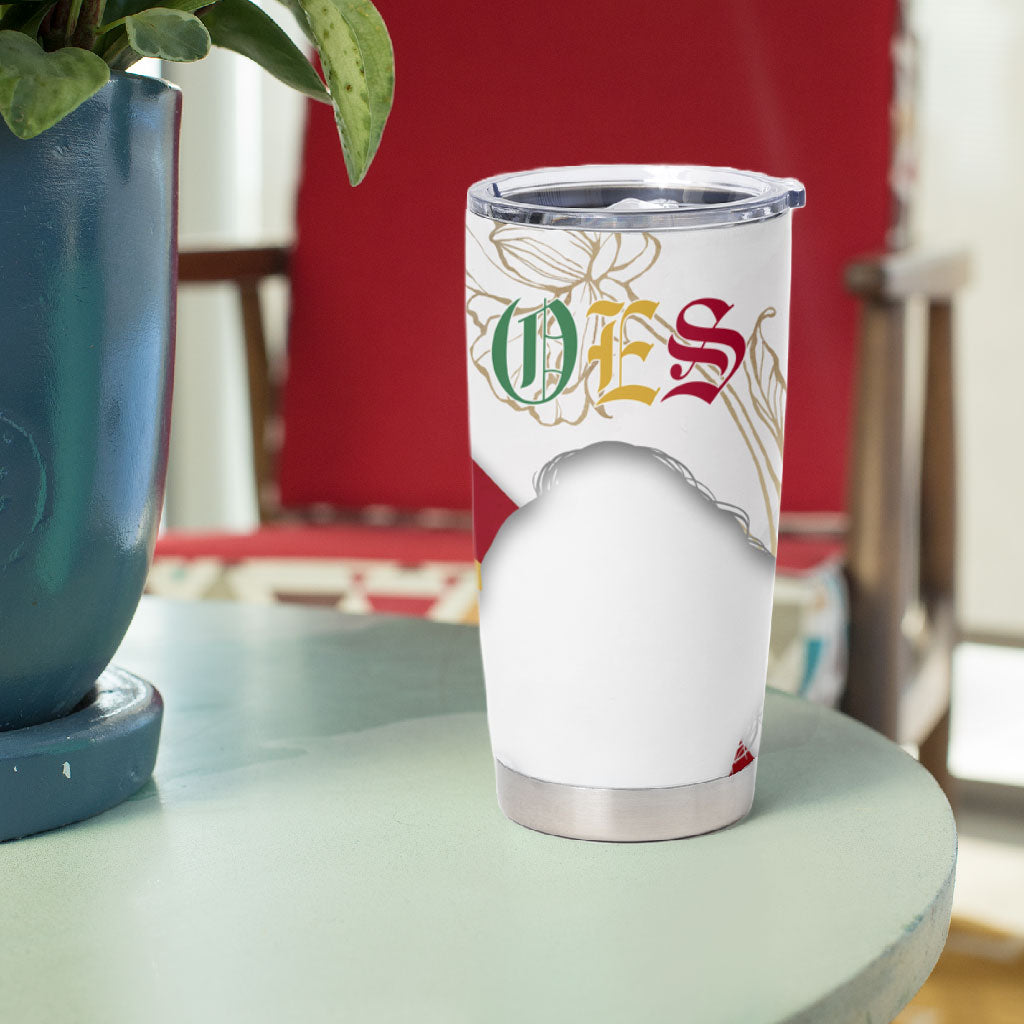 Order Of The Eastern Star Tumbler Cup OES Elegant Floral Line Art Fraternal Symbolism