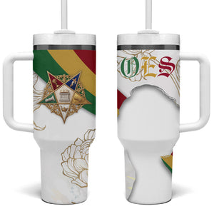 Order Of The Eastern Star Tumbler With Handle OES Elegant Floral Line Art Fraternal Symbolism
