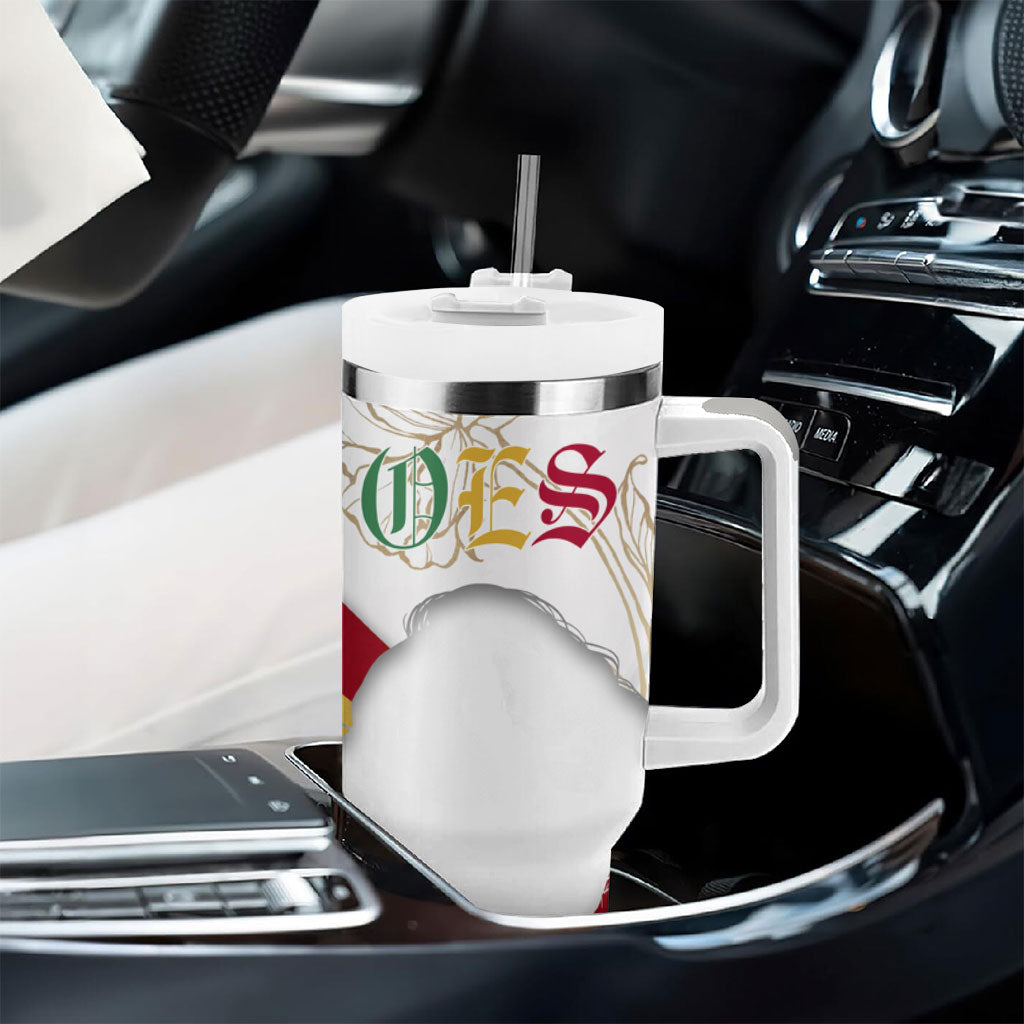 Order Of The Eastern Star Tumbler With Handle OES Elegant Floral Line Art Fraternal Symbolism