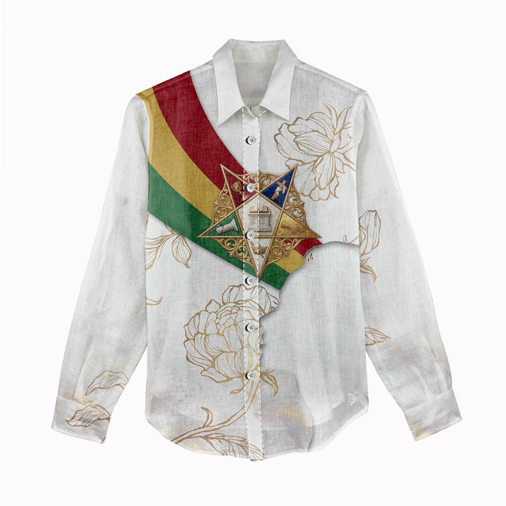 Order Of The Eastern Star Women Casual Shirt OES Elegant Floral Line Art Fraternal Symbolism