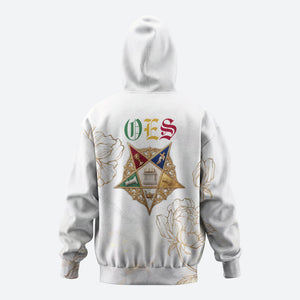 Order Of The Eastern Star Zip Hoodie OES Elegant Floral Line Art Fraternal Symbolism