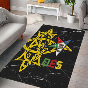 OES Order Of The Eastern Star Area Rug Five Pointed Star Emblem On Black Marble Texture