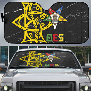 OES Order Of The Eastern Star Auto Sun Shade Five Pointed Star Emblem On Black Marble Texture