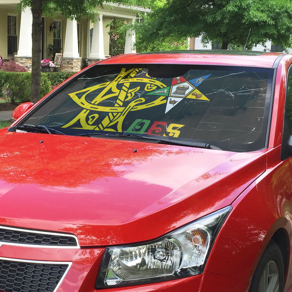 OES Order Of The Eastern Star Auto Sun Shade Five Pointed Star Emblem On Black Marble Texture
