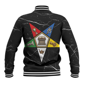 OES Order Of The Eastern Star Baseball Jacket Five Pointed Star Emblem On Black Marble Texture