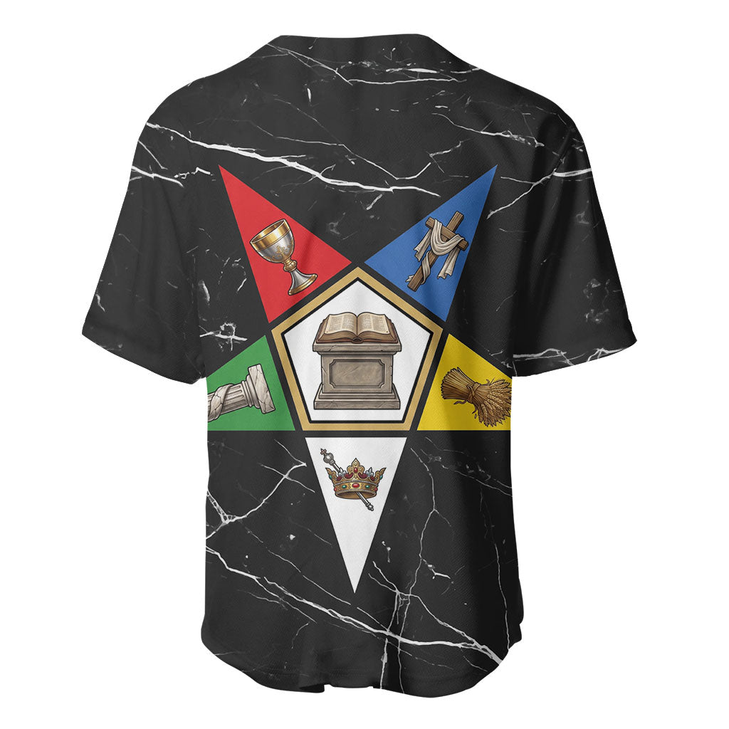 OES Order Of The Eastern Star Baseball Jersey Five Pointed Star Emblem On Black Marble Texture