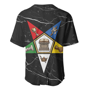 OES Order Of The Eastern Star Baseball Jersey Five Pointed Star Emblem On Black Marble Texture
