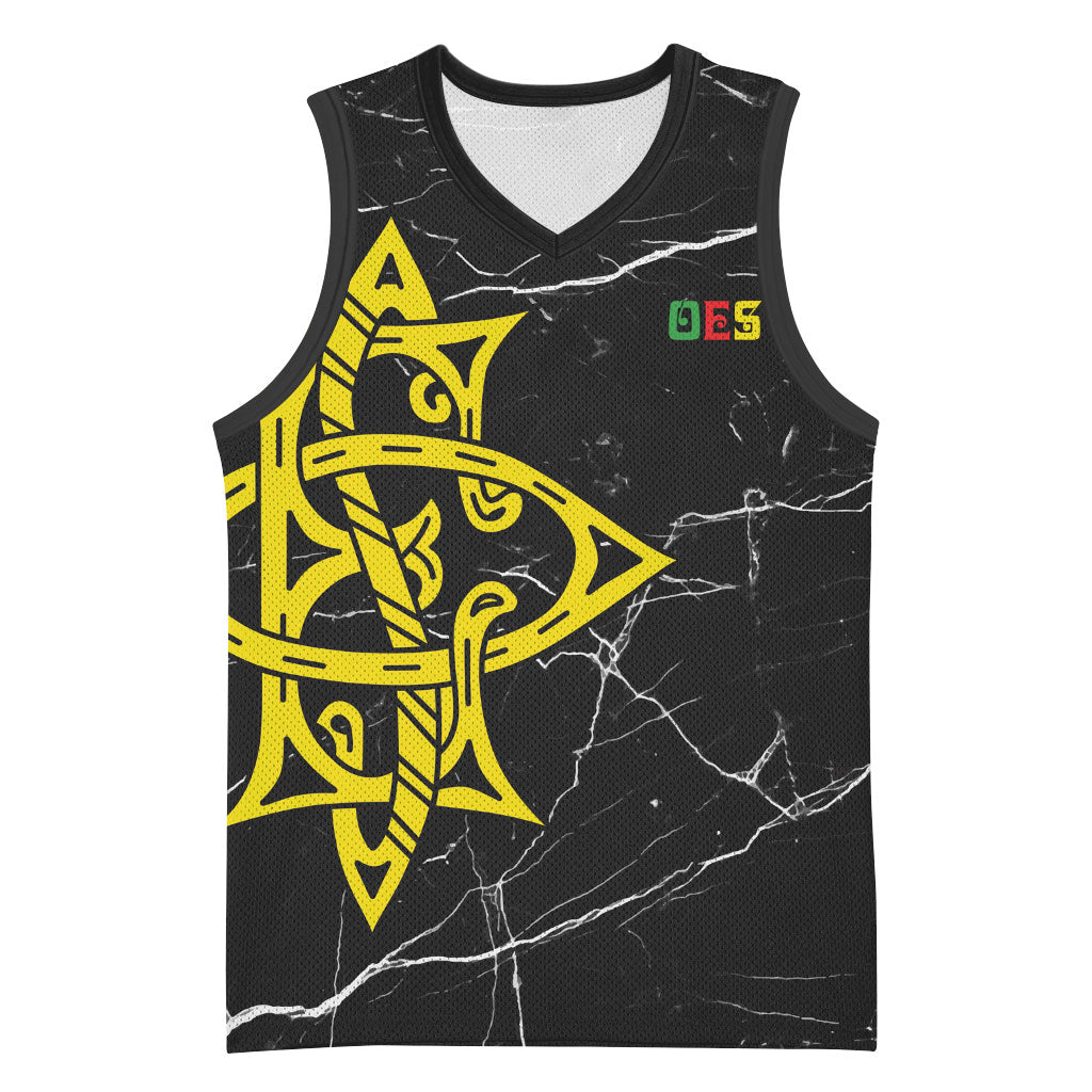 OES Order Of The Eastern Star Basketball Jersey Five Pointed Star Emblem On Black Marble Texture