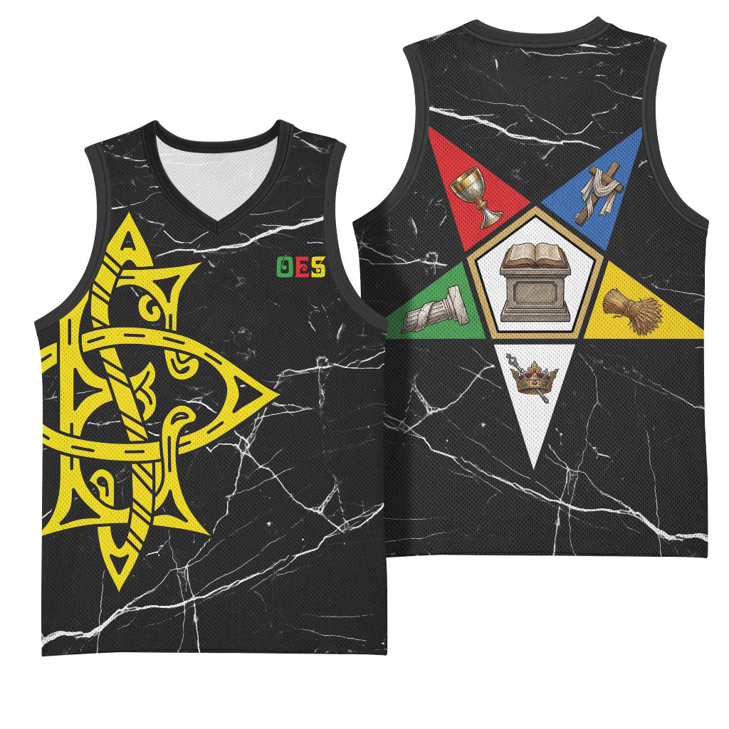OES Order Of The Eastern Star Basketball Jersey Five Pointed Star Emblem On Black Marble Texture