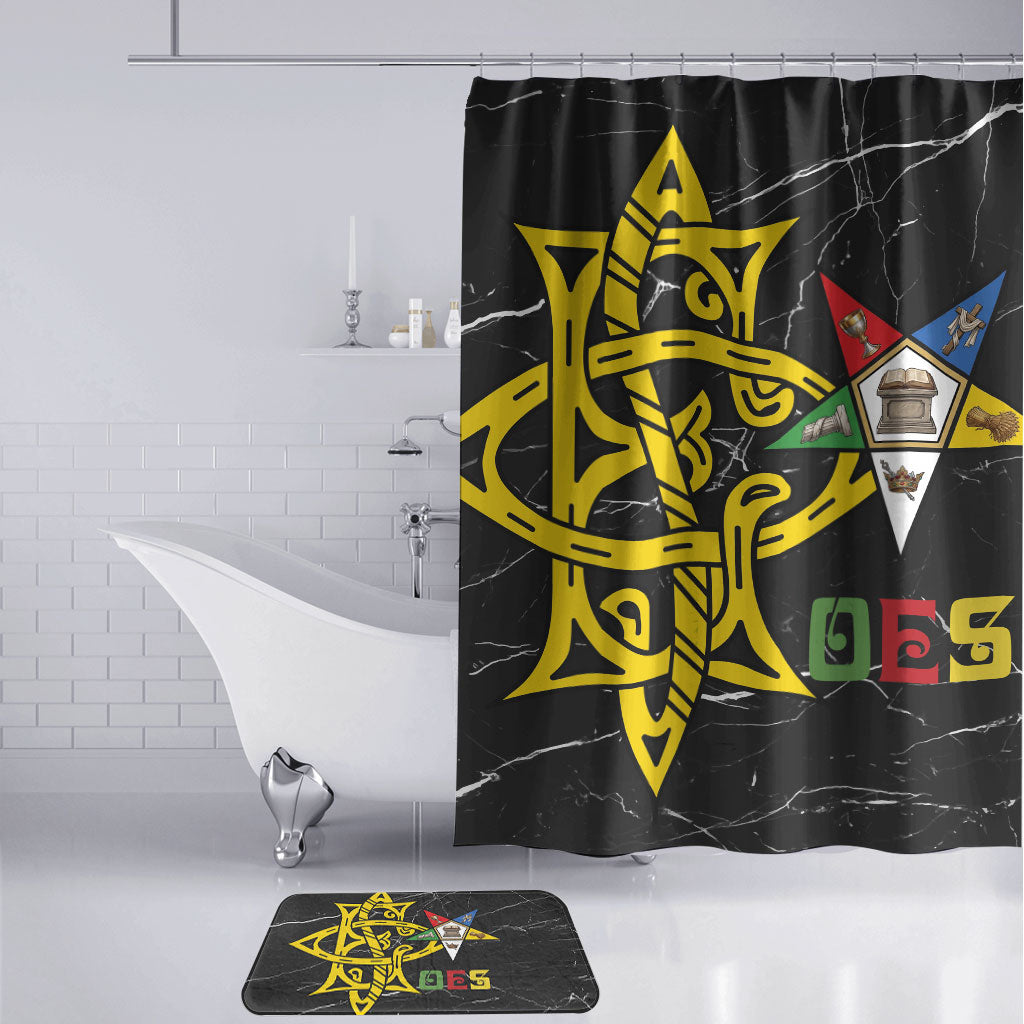 OES Order Of The Eastern Star Bathroom Set Five Pointed Star Emblem On Black Marble Texture
