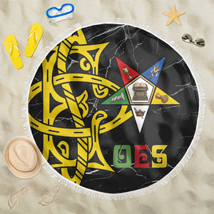 OES Order Of The Eastern Star Beach Blanket Five Pointed Star Emblem On Black Marble Texture