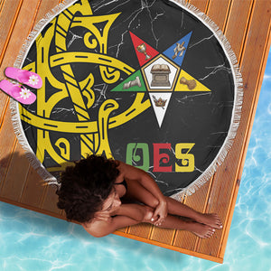 OES Order Of The Eastern Star Beach Blanket Five Pointed Star Emblem On Black Marble Texture