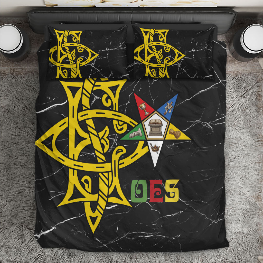 OES Order Of The Eastern Star Bedding Set Five Pointed Star Emblem On Black Marble Texture