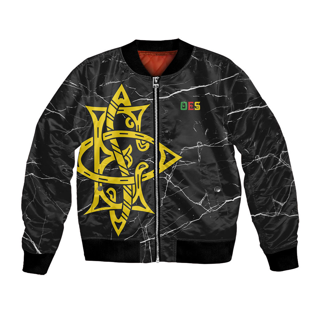 OES Order Of The Eastern Star Bomber Jacket Five Pointed Star Emblem On Black Marble Texture